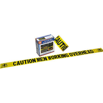 Weather-resistant Barricade Tape, Black on Yellow, 3 in wd, 1000 ft lg, Caution Men Working Overhead