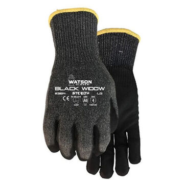 Black Widow Gloves, Polyurethane Palm, Black, 13 Ga Hppe/steel/glass/nylon/spandex Shell