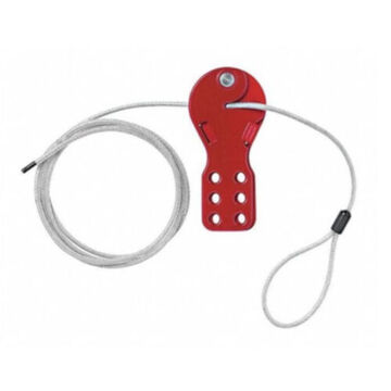 Standard Cable Lockout, 1000 mm Cable lg, Stainless Steel Cable, 6 Maximum Padlocks, Red