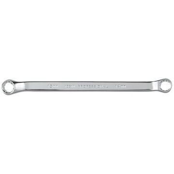Offset Double Box Wrench, 14 x 15 mm, Double Box End, 12 Points, 9-45/64 in lg, 7.5 Deg