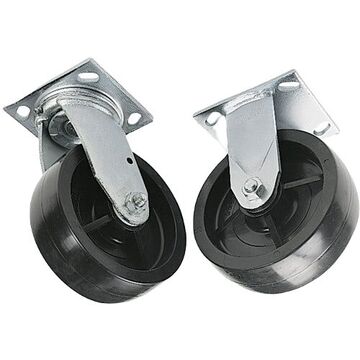 Locking Caster Set, 2000 lb, 6 in Wheel dia, 2 in Wheel wd, Polyolefin-Injected Molded Hard Wheel