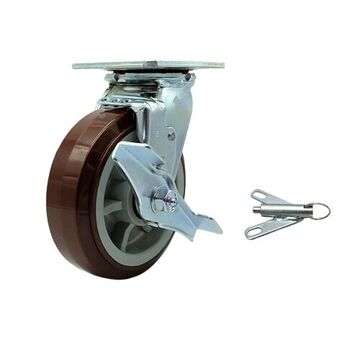 Swivel Caster, 900 lb, 6 in Wheel dia, 2 in Wheel wd, Polyurathane on Polyolefin Wheel
