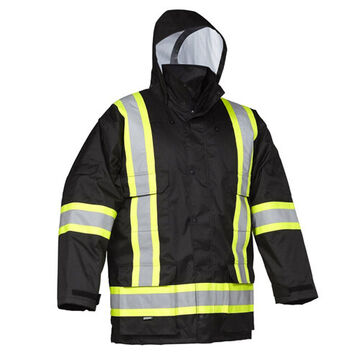 High Visibility Cargo Parka, XL, Black, Polyester Ripstop, 46 to 48 in Chest