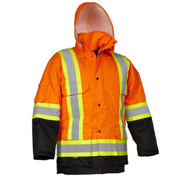 High Visibility Cargo Parka, 3XL, Orange, Polyester Ripstop, 54 to 56 in Chest