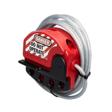 Adjustable Cable Lockout, 6 ft Cable lg, Steel Cable, 4 Maximum Padlocks, Do Not Operate, Red
