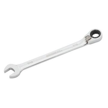 Compact Reversible Combination Wrench, 7/16 in, Ratcheting, 6-1/2 in lg, 15 deg