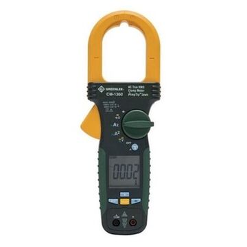 AC True RMS Clamp Meter, 60, 600, 1000 A, 6, 60, 600 kohm, 40 to 400 Hz, 2 in, LCD