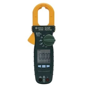 AC True RMS Clamp Meter, 60, 600 A, 6, 60, 600 kohm, 50/60 HZ, 1.18 in, LCD