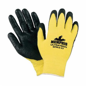 Coated Gloves, Nitrile Palm, Black/yellow, Knitted, Foam Nitrile