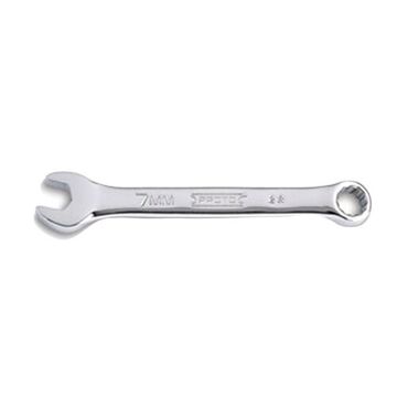 Combination Wrench, 7 mm, Stubby Straight, 12 Points, 3-3/8 in lg, 15 deg