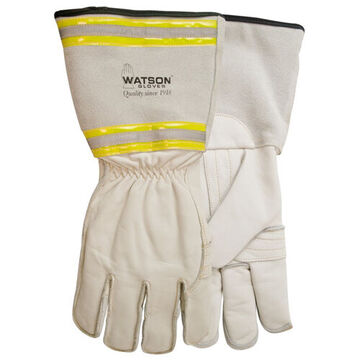 5-finger Circuit Breaker Gloves, Full Grain Cowhide Leather Palm, White, Outseam, Kevlar®