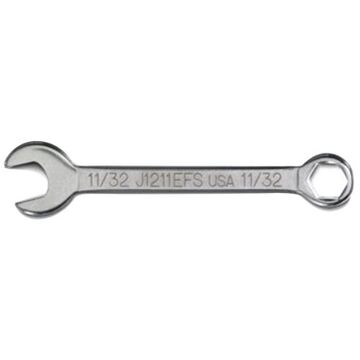 Open End Stubby Length Combination Wrench, 11/32 in, Non-Ratcheting, 6 Points, 3-1/2 in lg, 15 deg