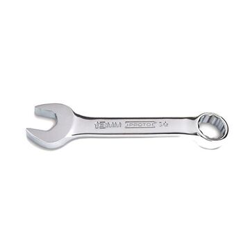 Metric Short Combination Wrench, 13 mm, Non-Ratcheting, 12 Points, 4-5/16 in lg, 15 deg