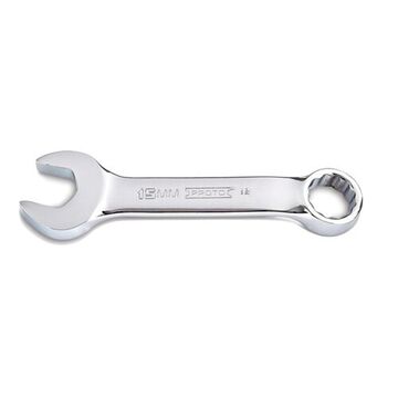 Metric Short Combination Wrench, 15 mm, Non-Ratcheting, 12 Points, 4-11/16 in lg, 15 deg