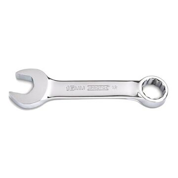 Metric Short Combination Wrench, 16 mm, Non-Ratcheting, 12 Points, 4-7/8 in lg, 15 deg