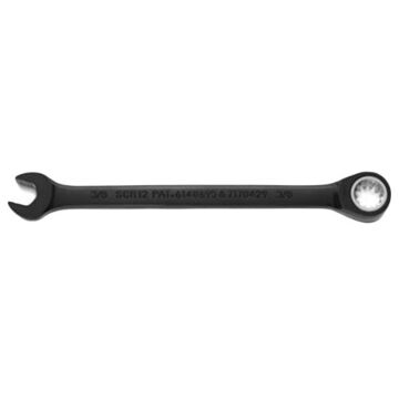 Non-Reversible Combination Wrench, 3/8 in, Ratcheting, 12 Points, 6-1/4 in lg, 15 deg