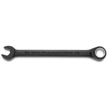 Non-Reversible Combination Wrench, 7/16 in, Ratcheting, 12 Points, 6-1/2 in lg, 15 deg