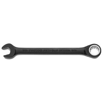Non-Reversible Combination Wrench, 9/16 in, Ratcheting, 12 Points, 7-1/2 in lg, 15 deg