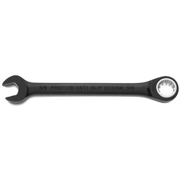 Non-Reversible Combination Wrench, 5/8 in, Ratcheting, 12 Points, 8-3/16 in lg, 15 deg