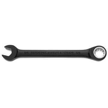 Non-Reversible Combination Wrench, 5/8 in, Ratcheting, 12 Points, 8-3/16 in lg, 15 deg