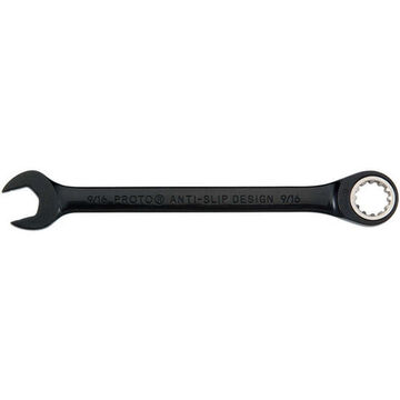 Non-Reversible Combination Wrench, 13/16 in, Ratcheting, 12 Points, 11-7/16 in lg, 15 deg