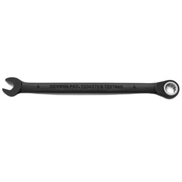 Reversible, Spline Combination Wrench, 6 mm, Ratcheting, 12 Points, 5 in lg, 15 deg