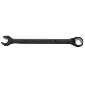 Reversible, Spline Combination Wrench, 11 mm, Ratcheting, 12 Points, 6-1/2 in lg, 15 deg