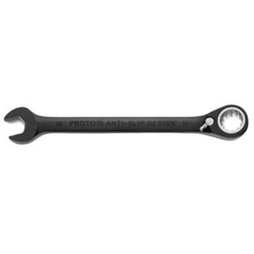Reversible, Spline Combination Wrench, 14 mm, Ratcheting, 12 Points, 7-1/2 in lg, 15 deg