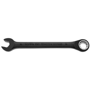 Reversible, Spline Combination Wrench, 16 mm, Ratcheting, 12 Points, 8-1/4 in lg, 15 deg