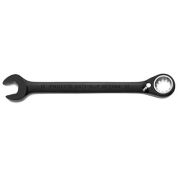 Reversible, Spline Combination Wrench, 17 mm, Ratcheting, 12 Points, 8-3/4 in lg, 15 deg