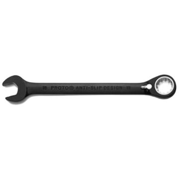 Reversible, Spline Combination Wrench, 18 mm, Ratcheting, 12 Points, 9-1/4 in lg, 15 deg