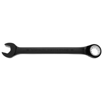 Reversible, Spline Combination Wrench, 30 mm, Ratcheting, 12 Points, 15-3/4 in lg, 15 deg