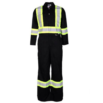 Men's Reflective Zip Up Coverall, 4XL, Black, Poly/Cotton, 56 to 58 in Chest, 34 in Inseam lg