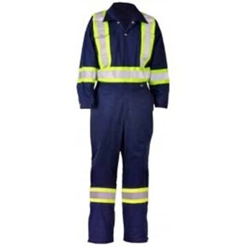 Coverall, L, Navy Blue, Poly/Cotton, 32 in Inseam lg