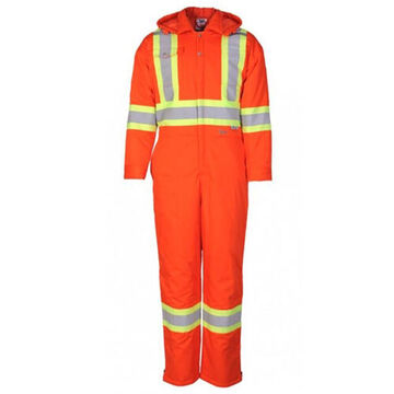 Coverall, L, Orange, Poly/Cotton, 32 in Inseam lg