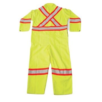 Safety Coverall, 2XL, Lime Green, Poly/Cotton, 30-1/2 in Chest