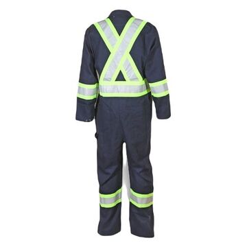 Traffic Safety Coverall, L, Navy Blue, 100% Cotton