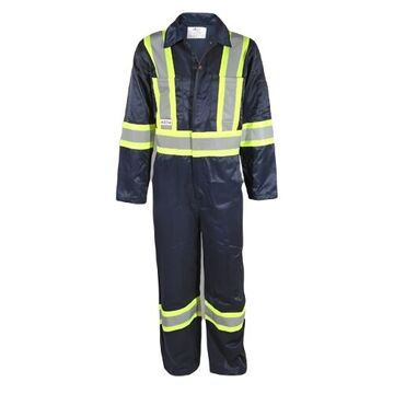 High Visibilty Traffic Safety Coverall, L, Navy Blue, Poly/Cotton, 27-1/2 in Chest