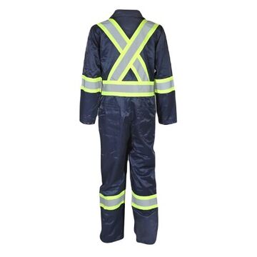 High Visibilty Traffic Safety Coverall, L, Navy Blue, Poly/Cotton, 27-1/2 in Chest