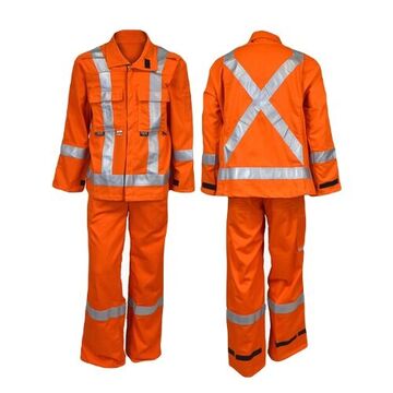 Flame-Resistant Coverall, No. 32, High Visibility Orange, 88% Cotton, 12% High Tenacity Nylon, 32 in Chest