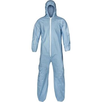 Attached Hood Coverall, 2xl, Blue, Pyrolon Superior Fr Fabric