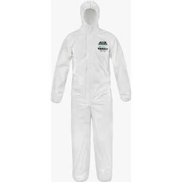 Chemical-Resistant, Soft, Flexible, Super B Ergonomic Coverall, M, White, Microporous Film Laminate, 92 to 100 cm Chest, 30 in Inseam lg