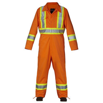 High Visibilty Safety Unlined Coverall, Orange, 65% Polyester, 35% Cotton