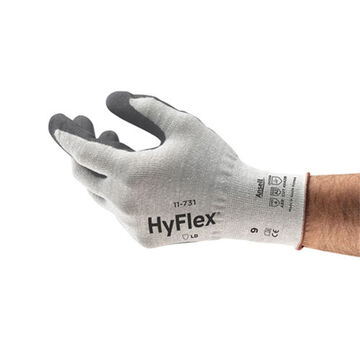 Gloves, Cut Resistant Sleeve, Polyurethane Palm, Gray, Gunn Cut, Fiber Glass, Hppe, Nylon, Spandex
