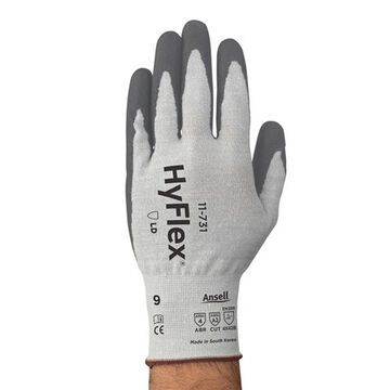 Gloves, Cut Resistant Sleeve, Polyurethane Palm, Gray, Gunn Cut, Fiber Glass, Hppe, Nylon, Spandex