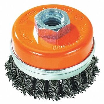 Wire Cup Brush, 4 In Dia Brush, 5/8-11 In Arbor, 0.02 In Dia Wire Dia, Knot-twisted, Steel