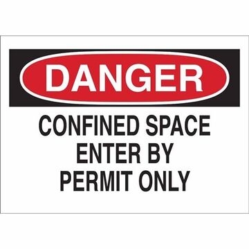 Danger Sign, 7 in ht, 10 in wd, Black, Red on White, Aluminum, Corner Holes