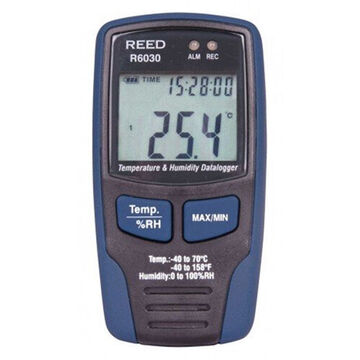 Temperature And Humidity Data Logger, +/-1.8 deg F, 32k Readings (16000 temperatureand 16000 humidity)