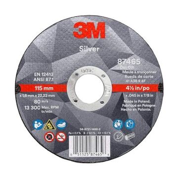 Type 1 Cut-Off Wheel, 4-1/2 in dia, 0.045 in thk, 7/8 in Arbor/Shank, Ceramic Abrasive