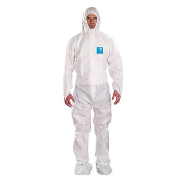 Coverall Flame Retardant Disposable, White, Polyethylene